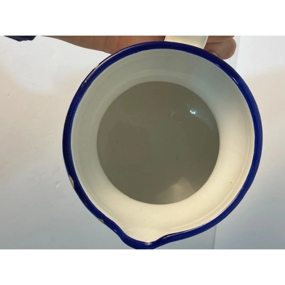Vintage Blue Goose Ceramic Pitcher White Stoneware Farmhouse Country Creamer